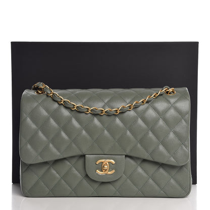 Chanel Iridescent Caviar Quilted Jumbo Double Flap Green 8 of 8