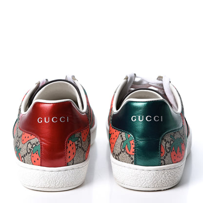 Gucci GG Supreme Monogram Strawberry Web Womens Ace Sneakers 39 Beige Multicolor Red Green 5 of 11