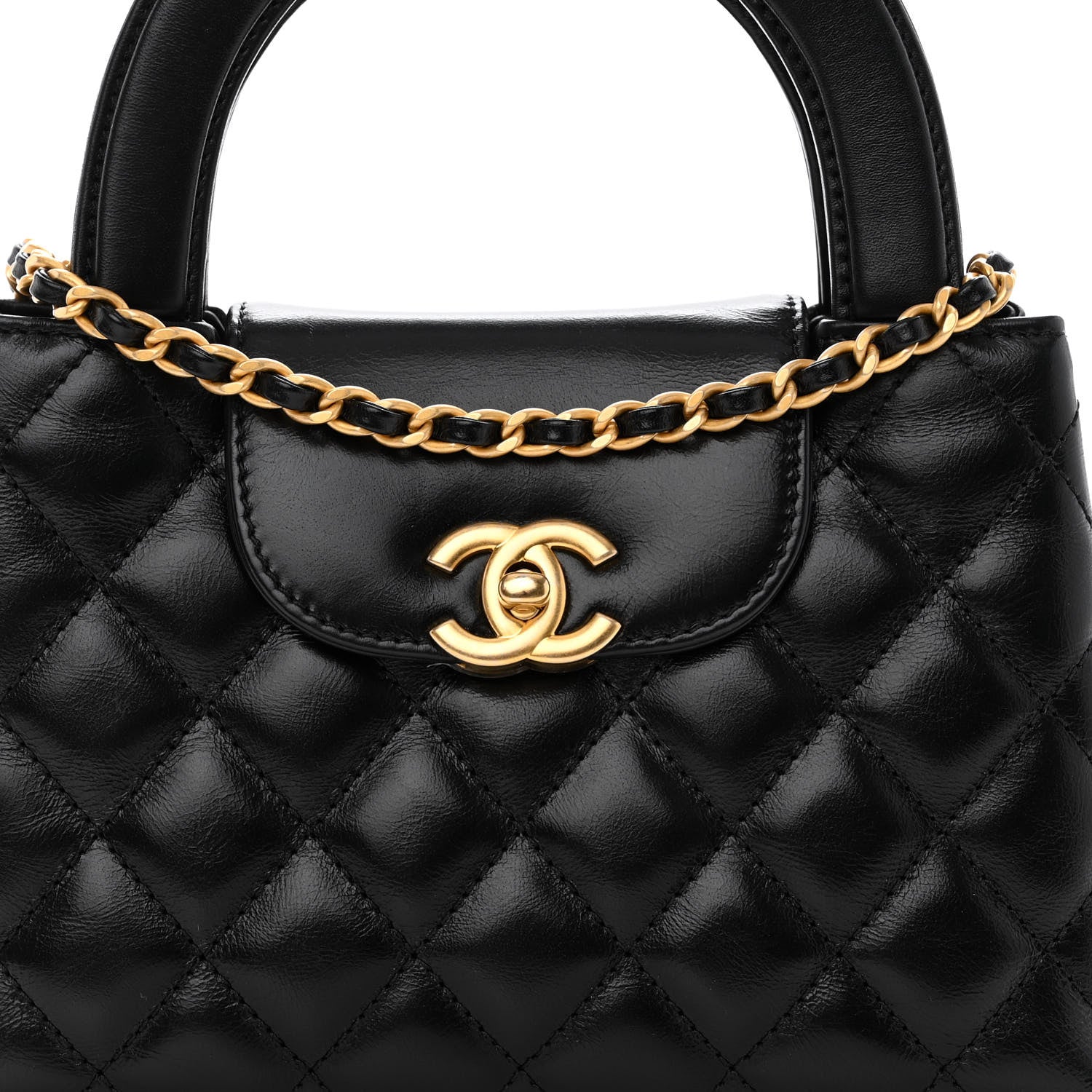 Chanel Shiny Aged Calfskin Quilted Nano Kelly Shopper Black 8 of 11