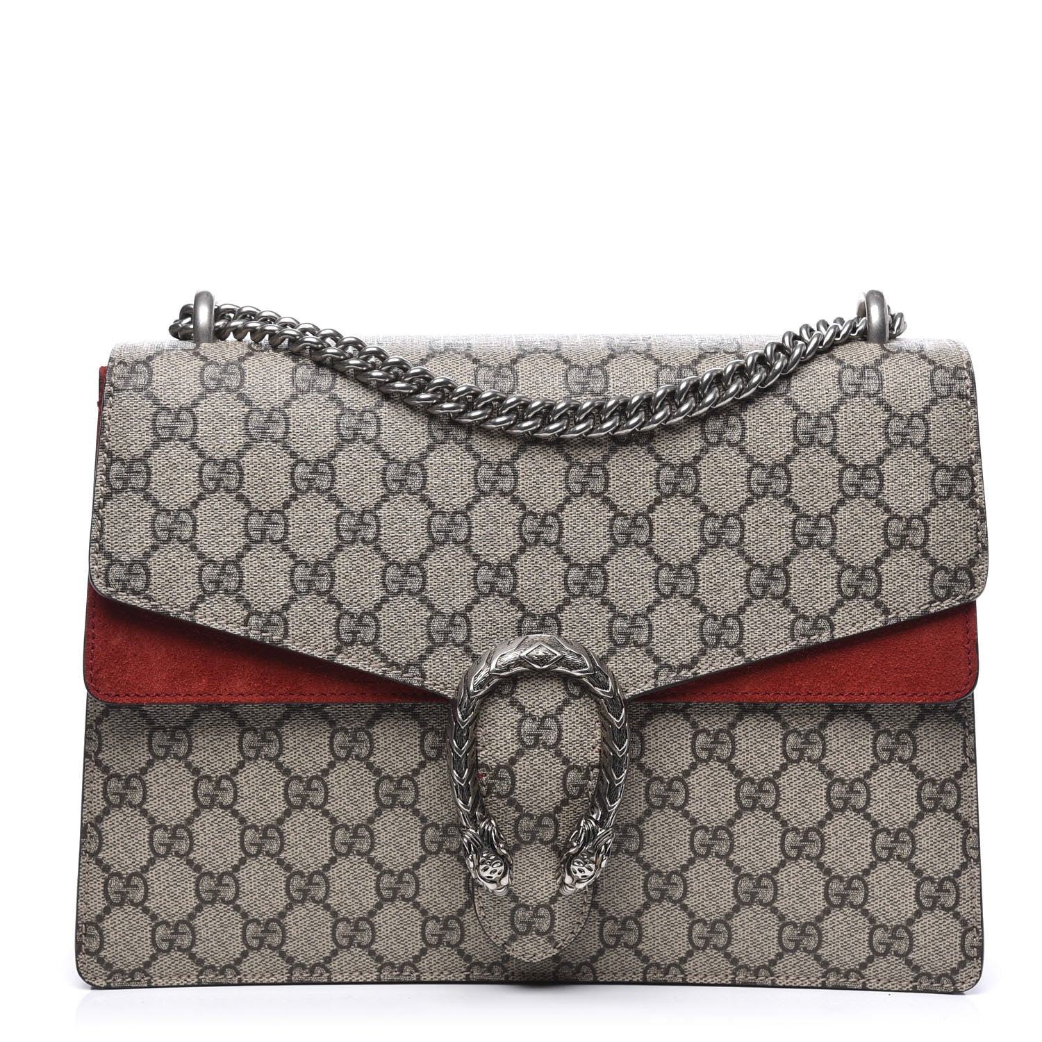 Gucci GG Supreme Monogram Suede Cudu Medium Dionysus Shoulder Bag Beige Ebony Vulcanic Red 1 of 12