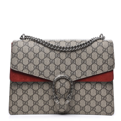 Gucci GG Supreme Monogram Suede Cudu Medium Dionysus Shoulder Bag Beige Ebony Vulcanic Red 1 of 12