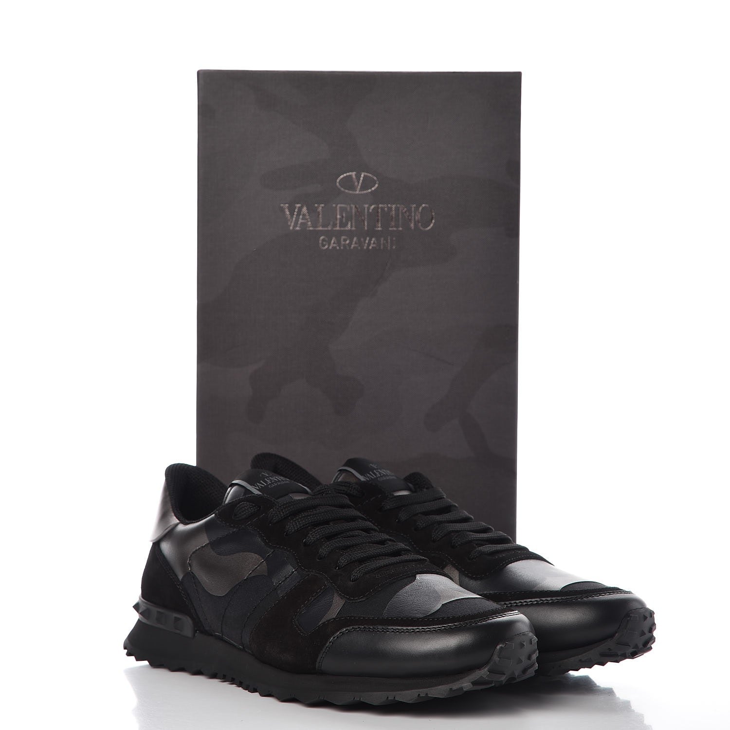 Valentino Garavani Nappa Suede Camouflage Mens Rockrunner Sneakers 42 Black Dark Rutenio 9 of 9