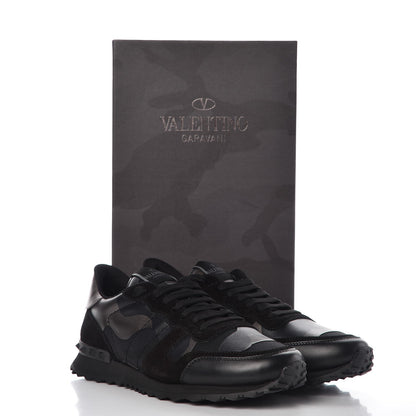 Valentino Garavani Nappa Suede Camouflage Mens Rockrunner Sneakers 42 Black Dark Rutenio 9 of 9
