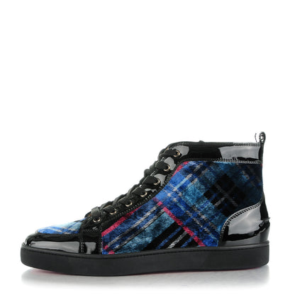 Christian Louboutin Patent Rantus Tartan Velvet Mens Hightop Sneakers 46.5 Black Blue Khol 1 of 8