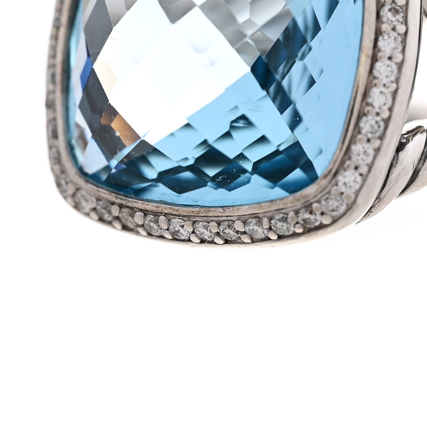 David Yurman Sterling Silver Diamond Blue Topaz 17mm Albion Ring 61 9.5 7 of 7