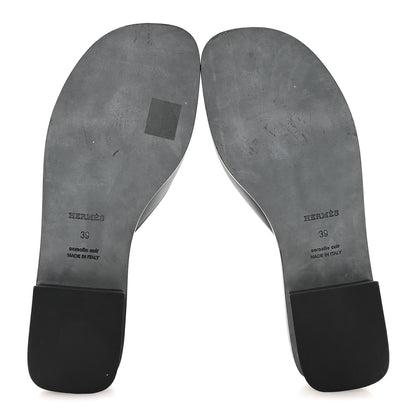 Hermes Calfskin Womens Isle Sandals 39 Black 6 of 9