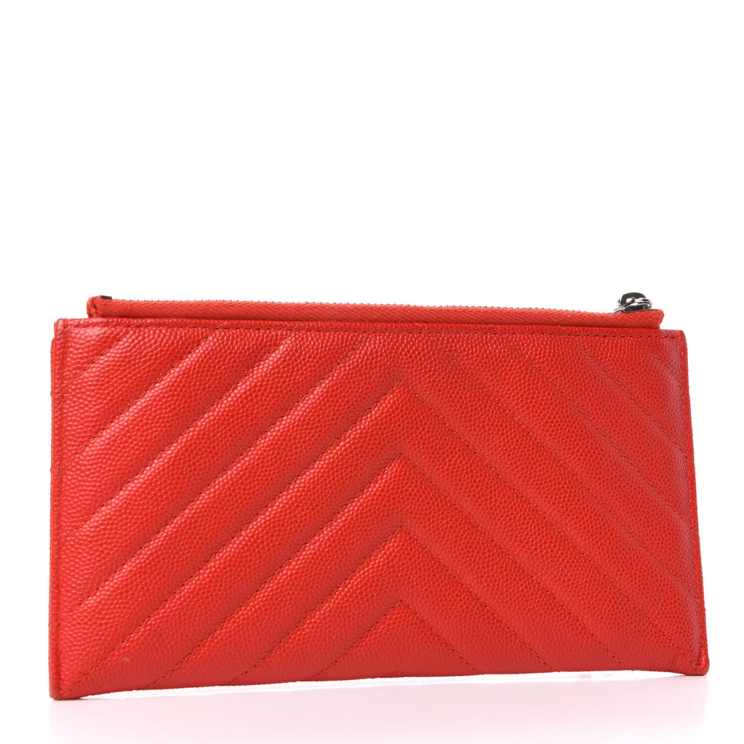 Chanel Caviar Chevron Quilted Zip Pouch Red 3 of 8