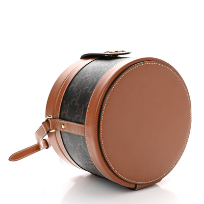 Celine Calfskin Triomphe Canvas Medium Tambour Bag Tan 6 of 14