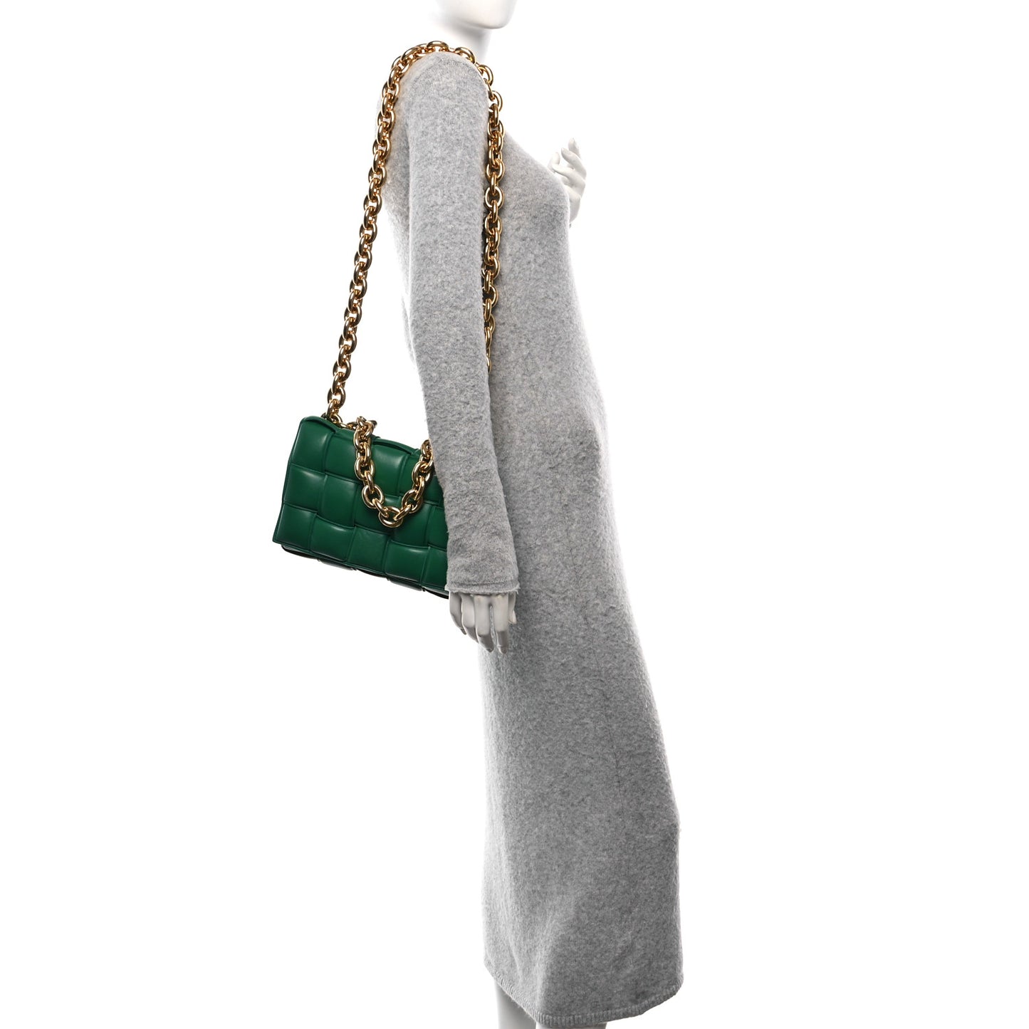 Lambskin Maxi Intreccio Padded Chain Cassette Crossbody Bag Racing Green