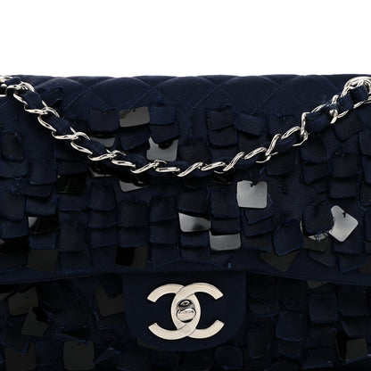 Chanel Satin Paillette Sequin Quilted Medium Single Flap Navy 8 of 10
