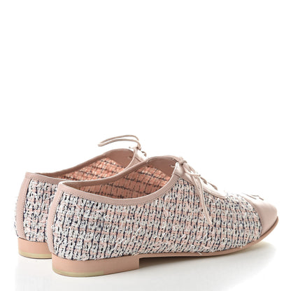 Chanel Tweed Cap Toe CC Lace Up Oxford 36.5 Pink 4 of 9