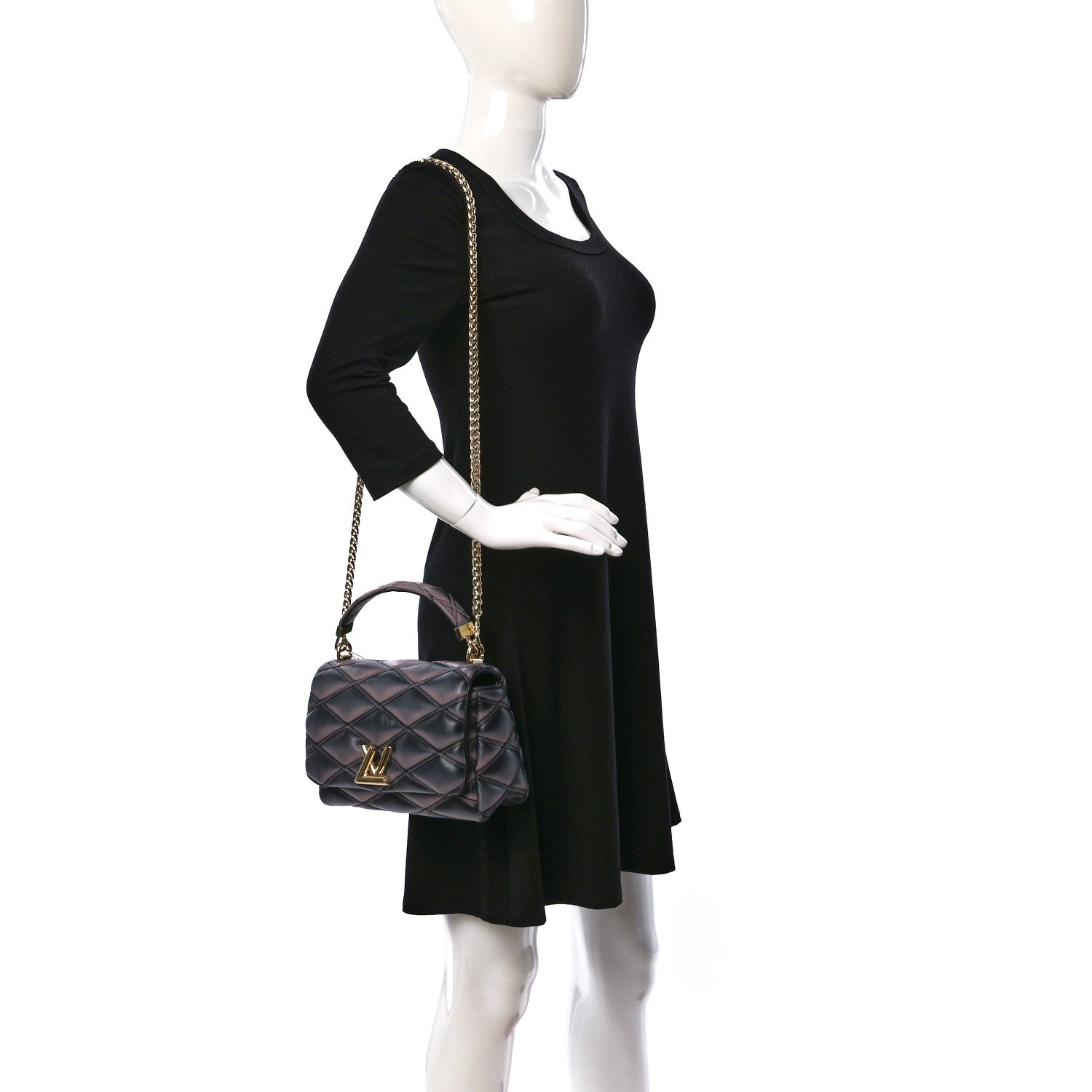 Louis Vuitton Lambskin Malletage Top Handle GO-14 MM Black Pink 2 of 9