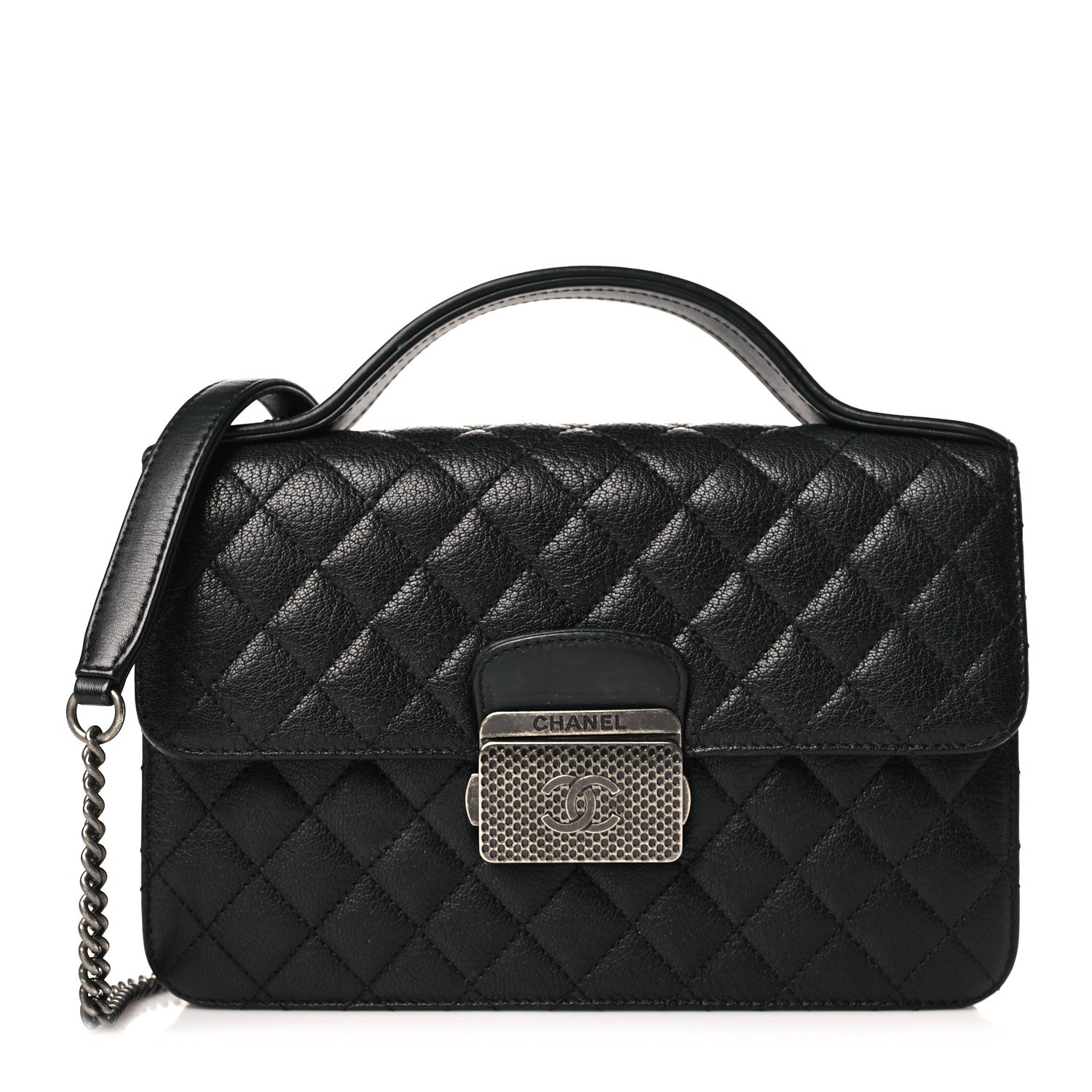 Chanel Goatskin Quilted Small CC University Top Handle Flap Black 1 of 9