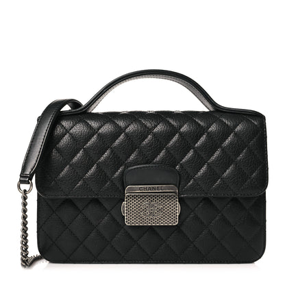 Chanel Goatskin Quilted Small CC University Top Handle Flap Black 1 of 9