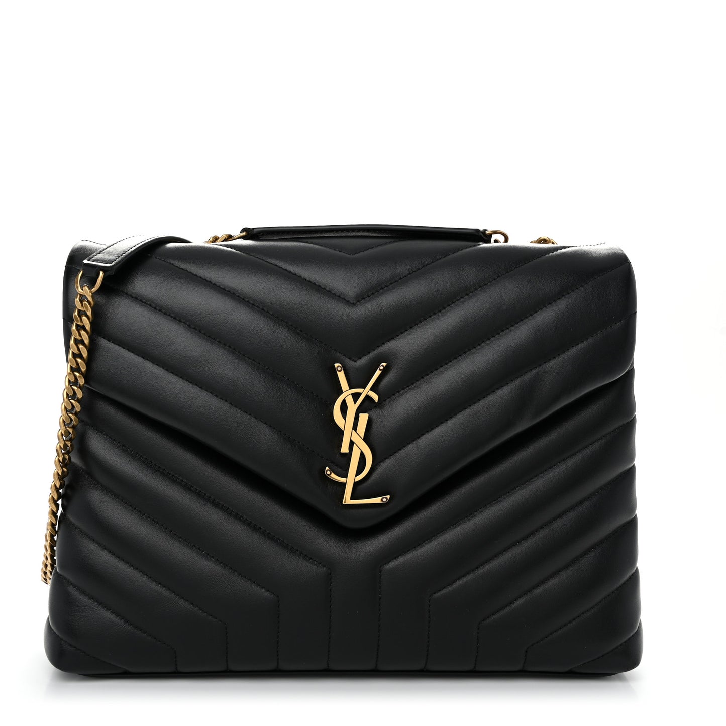 Calfskin Y Quilted Monogram Medium Loulou Chain Satchel Black