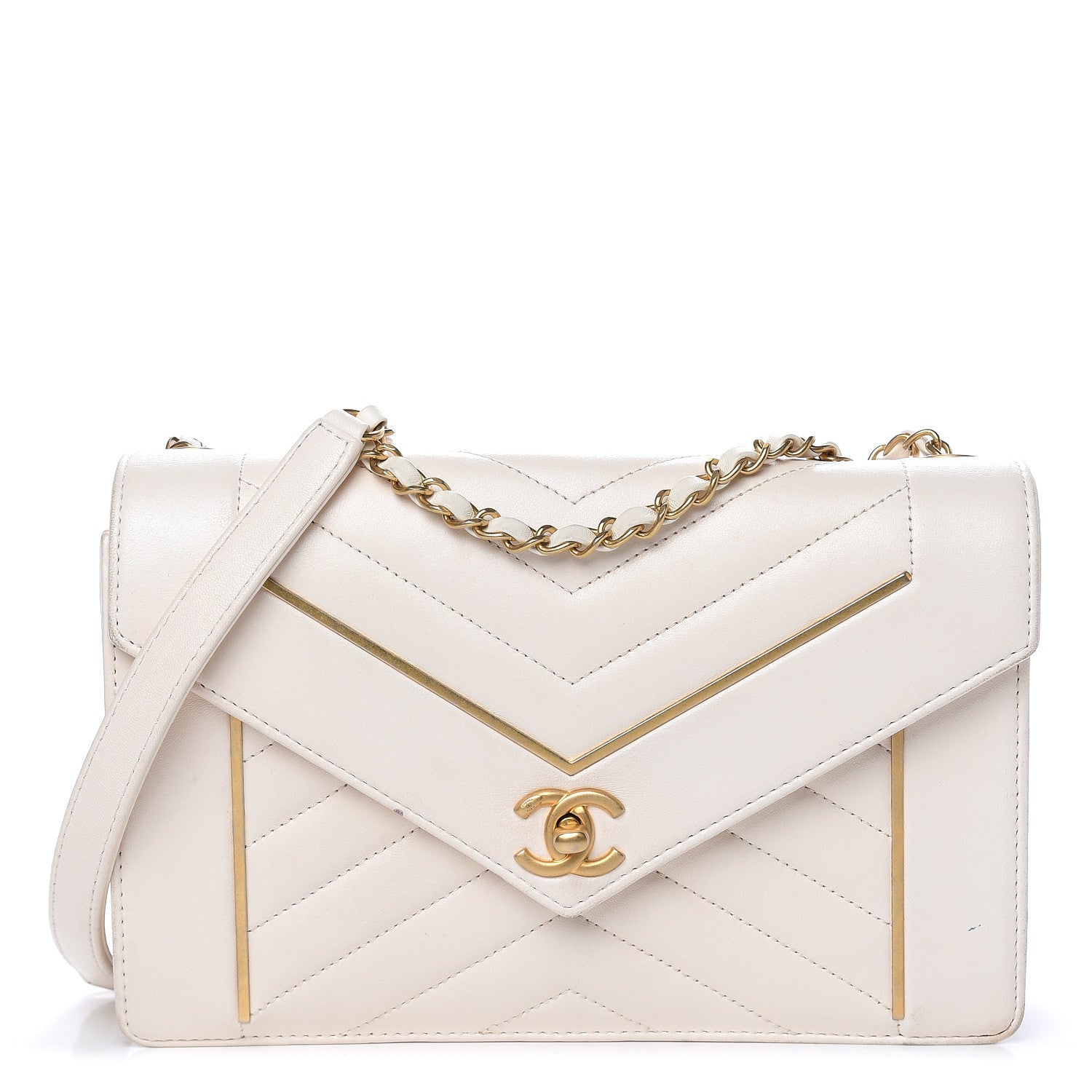 Chanel Lambskin Reversed Chevron Quilted Flap White 1 of 15