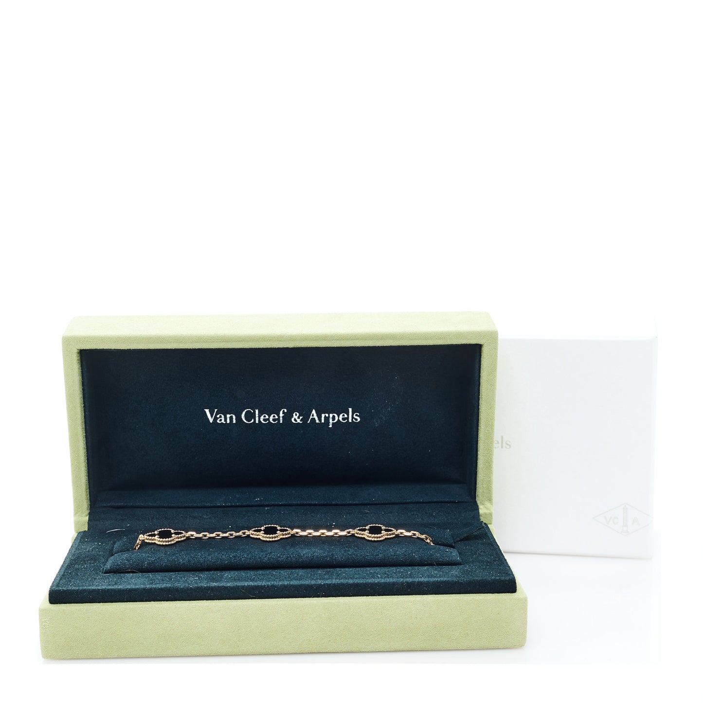 18K Yellow Gold Black Onyx 5 Motifs Vintage Alhambra Bracelet