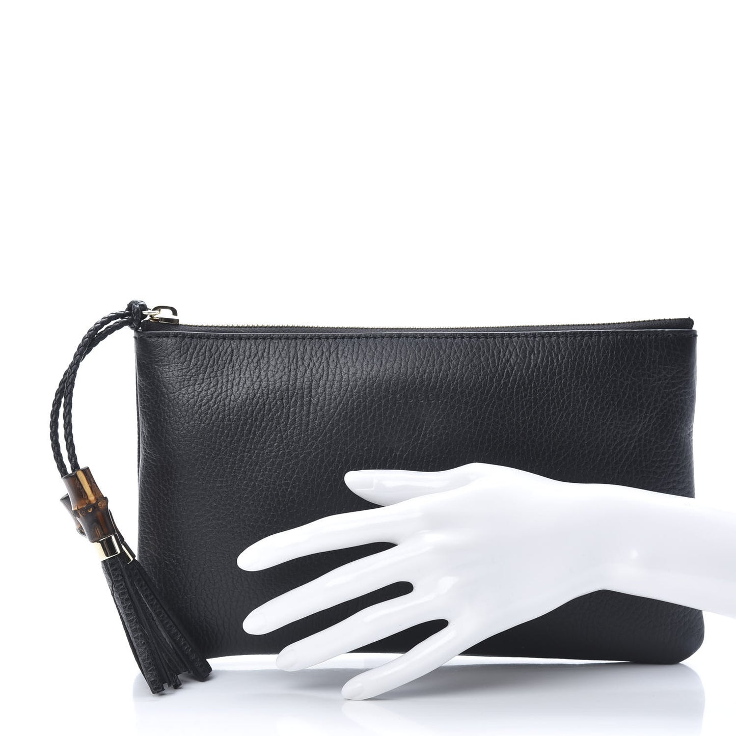 Pebbled Calfskin Large Bamboo Clutch Black