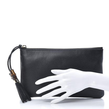 Gucci Pebbled Calfskin Large Bamboo Clutch Black 2 of 7