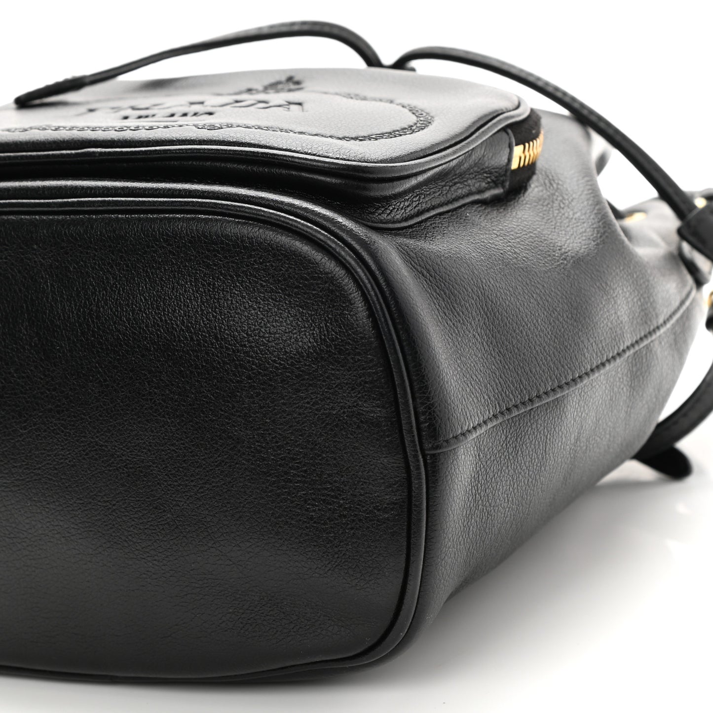 Glace Calfskin Embossed Secchiello Bucket Bag Black