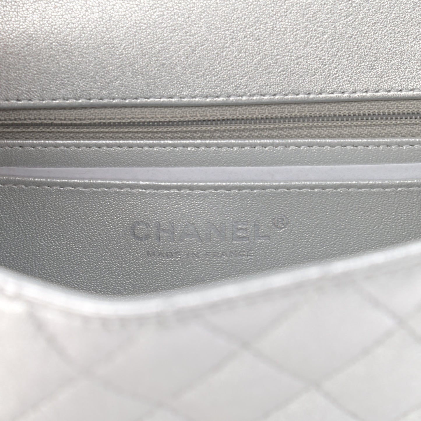 Metallic Lambskin Quilted Mini Rectangular Flap Silver