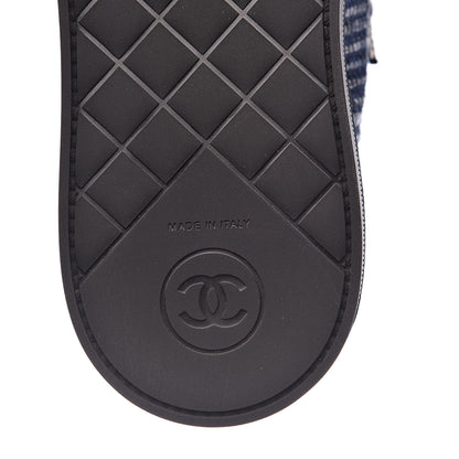 Chanel Tweed Grosgrain Pearl Lace Up Sneakers 38 Navy Black 8 of 9