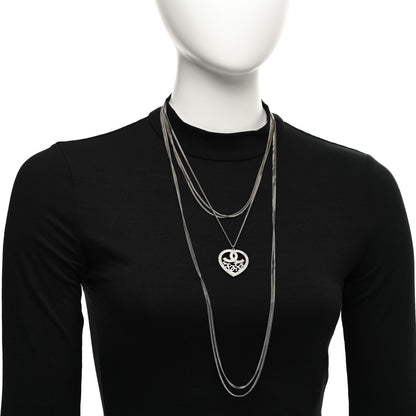 Chanel Crystal Heart CC Multi Strand Chain Necklace Silver 2 of 6