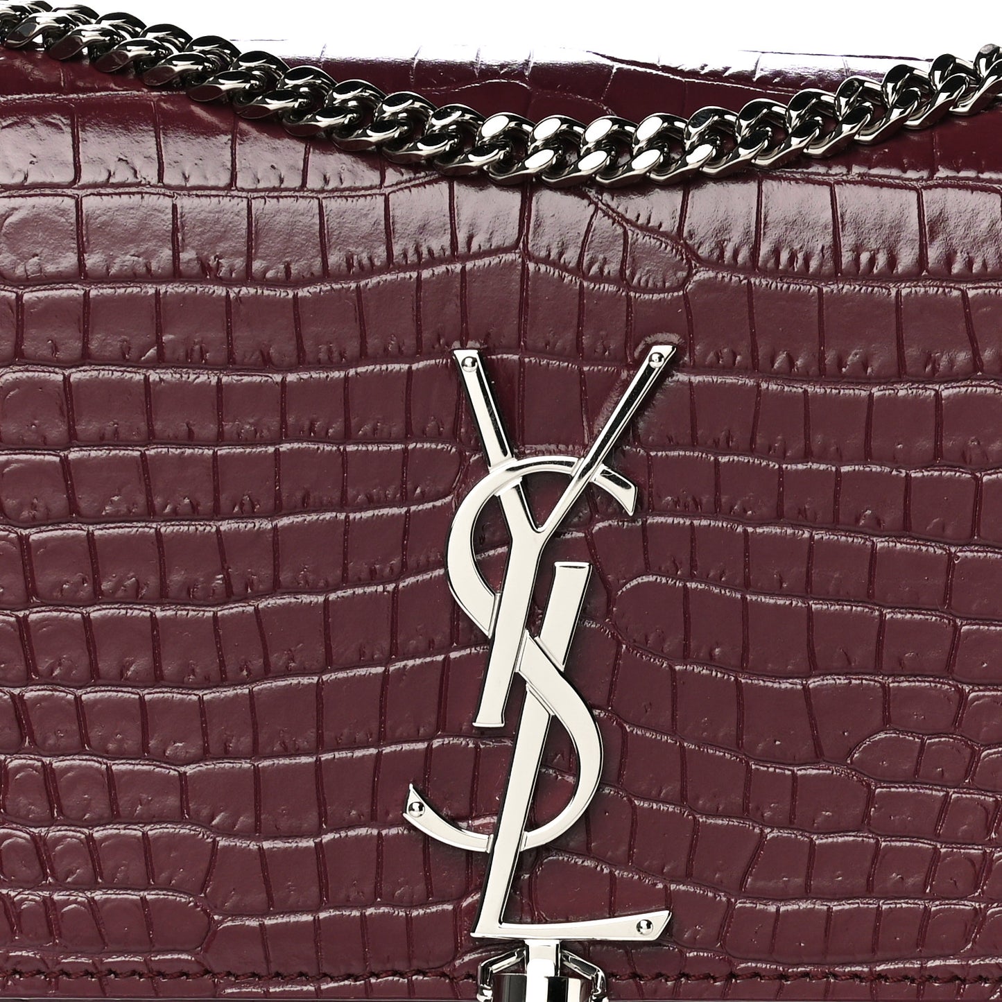 Calfskin Crocodile Embossed Small Classic Monogram Kate Tassel Satchel Palissandre