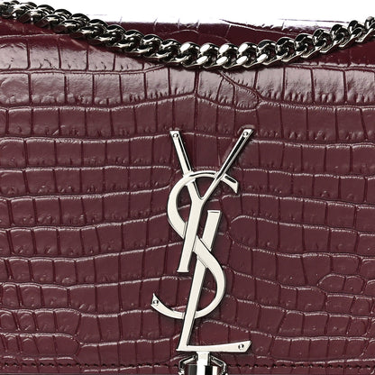 Saint Laurent Calfskin Crocodile Embossed Small Classic Monogram Kate Tassel Satchel Palissandre 8 of 10