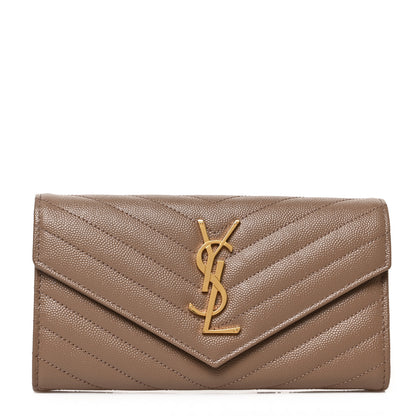 Saint Laurent Grain De Poudre Matelasse Chevron Monogram Flap Wallet Taupe 1 of 6