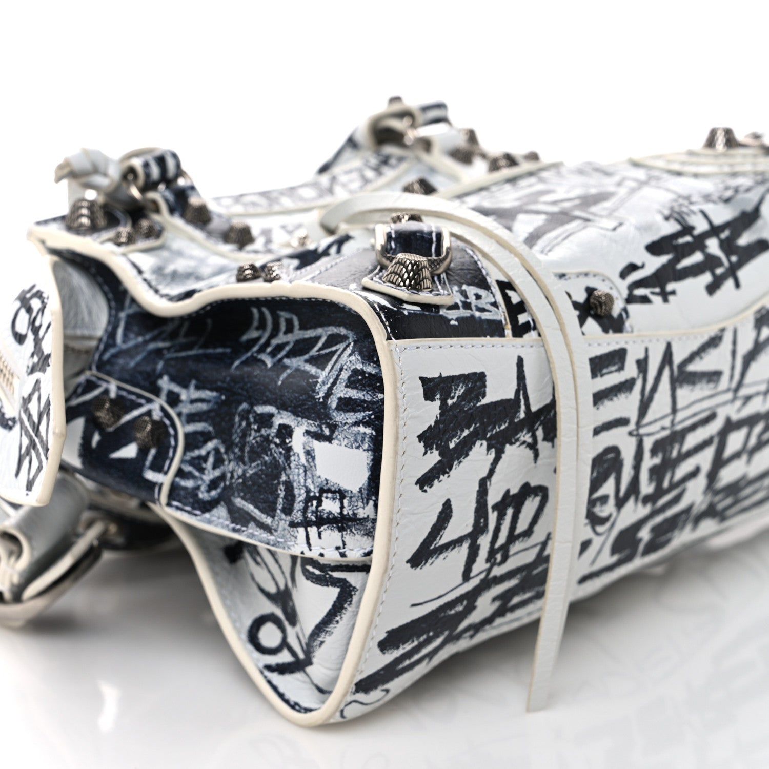 Balenciaga Agneau Arena Graffiti Neo Cagole Handbag XS White Black 9 of 13