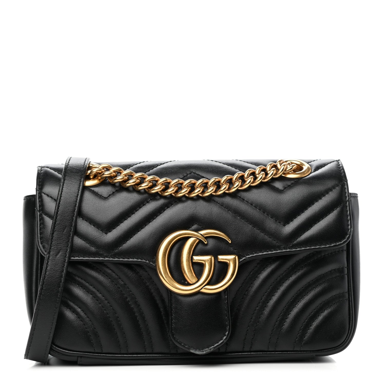 Gucci Calfskin Matelasse Mini GG Marmont Shoulder Bag Black 1 of 7