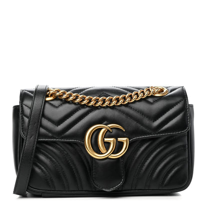 Gucci Calfskin Matelasse Mini GG Marmont Shoulder Bag Black 1 of 7
