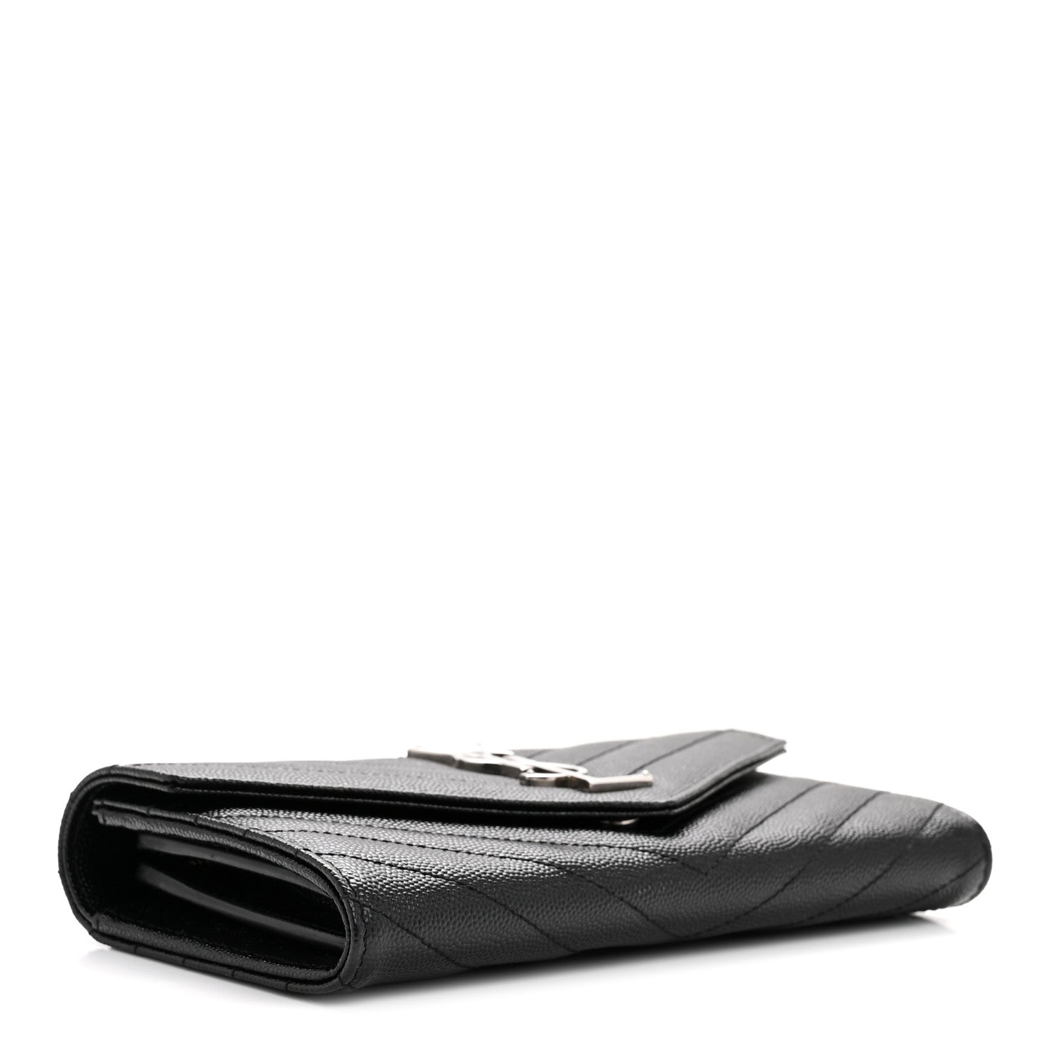 Saint Laurent Grain De Poudre Matelasse Chevron Monogram Flap Wallet Black 4 of 8