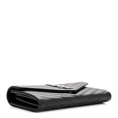 Saint Laurent Grain De Poudre Matelasse Chevron Monogram Flap Wallet Black 4 of 8