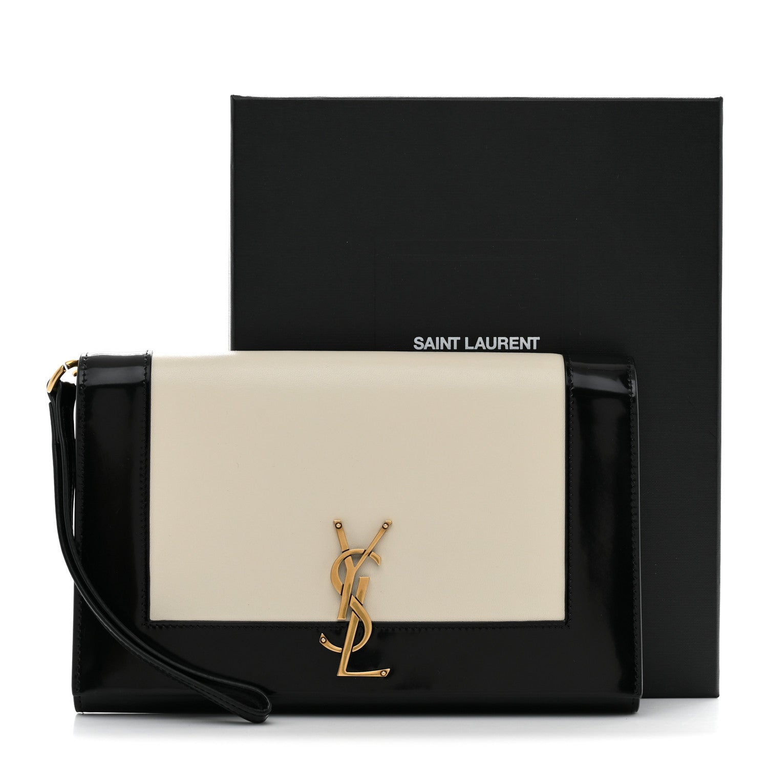 Saint Laurent Nappa Patent Calfskin Two-Toned Monogram Pouch Alabastro Black 9 of 9