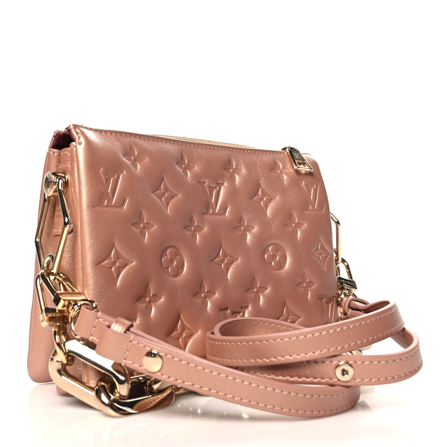 Louis Vuitton Metallic Lambskin Embossed Monogram Coussin BB Pink Gold 3 of 12