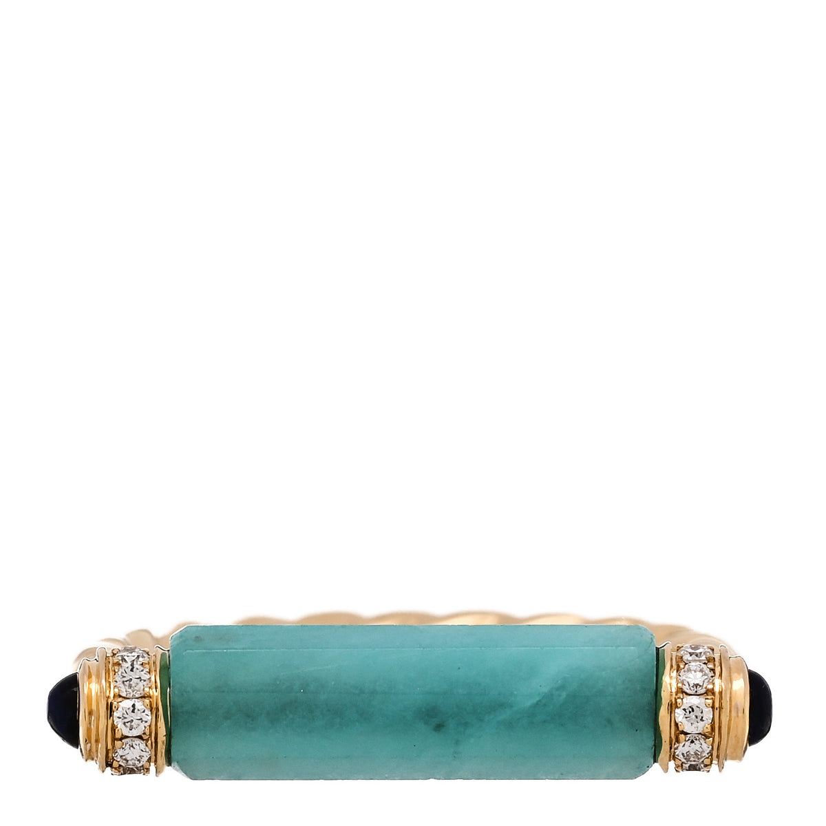 David Yurman 18K Yellow Gold Diamond Blue Sapphire Amazonite Lexington Barrel Ring  53 6.5 1 of 6