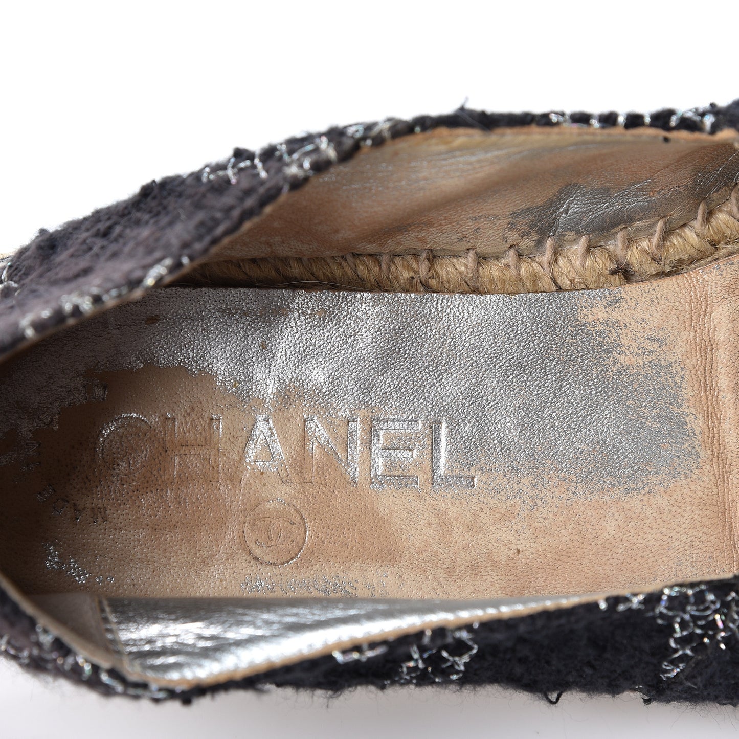 Tweed Lambskin CC Espadrilles 37 Black Silver