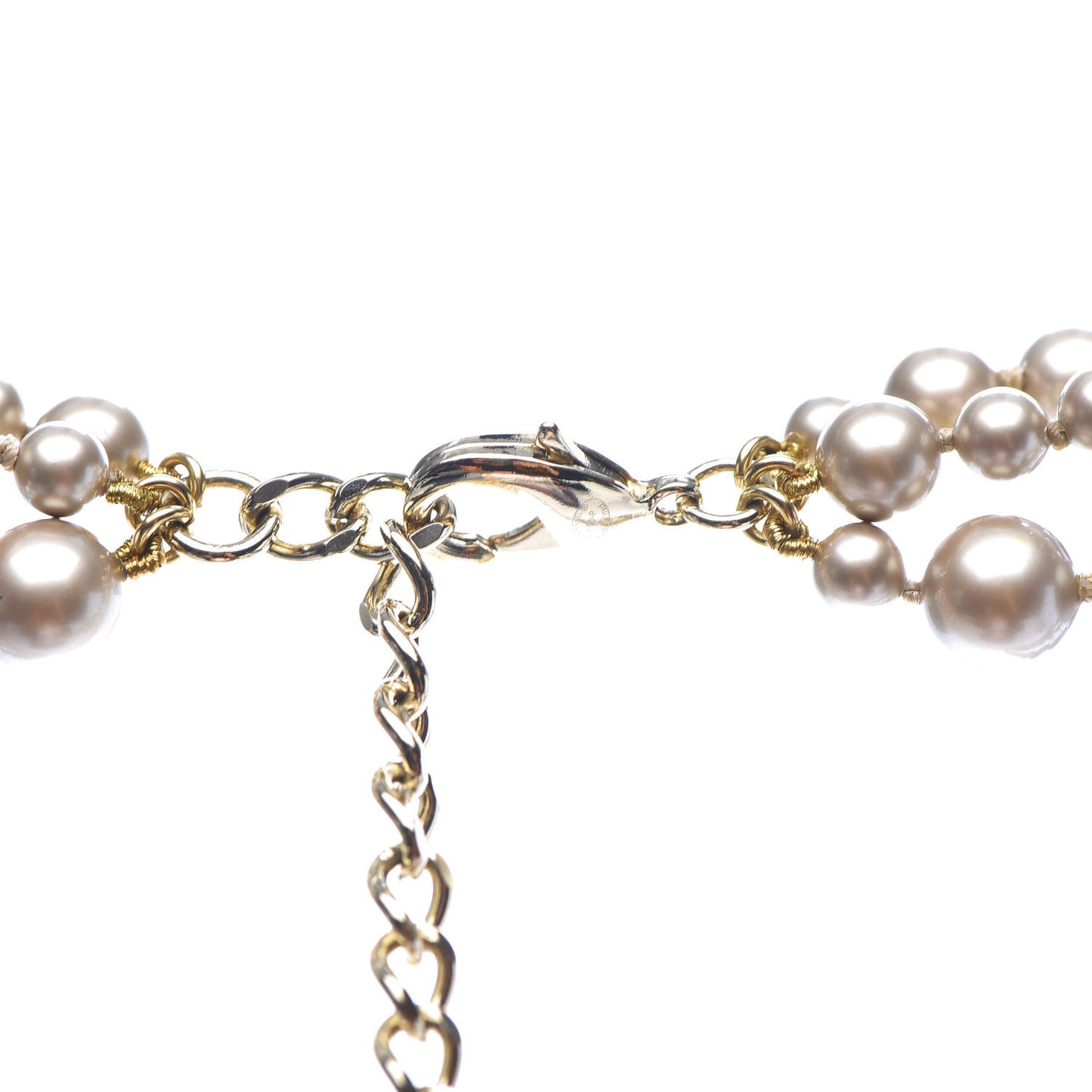 Pearl Crystal CC Triple Strand Necklace Light Gold