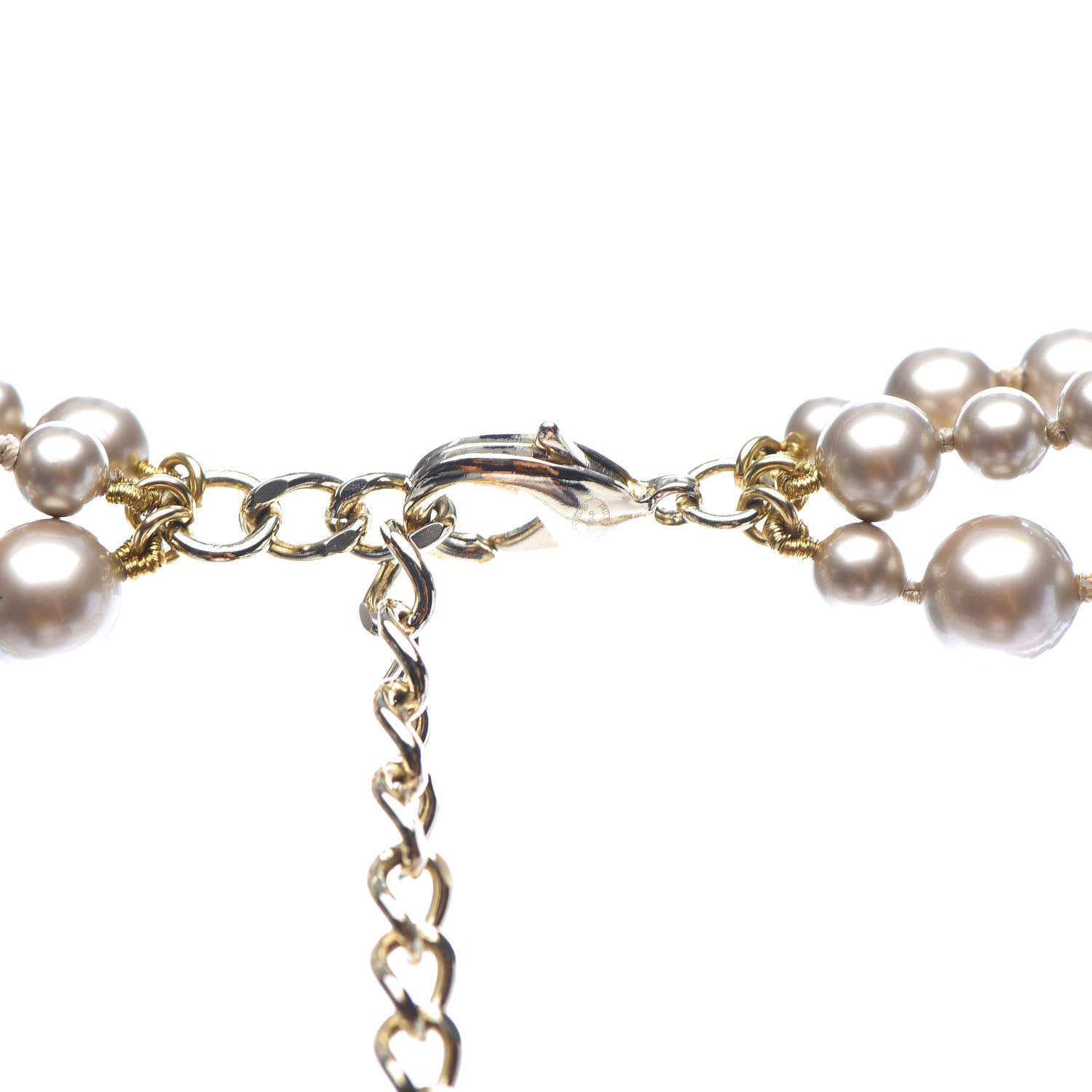 Chanel Pearl Crystal CC Triple Strand Necklace Light Gold 4 of 5