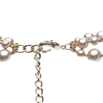 Chanel Pearl Crystal CC Triple Strand Necklace Light Gold 4 of 5