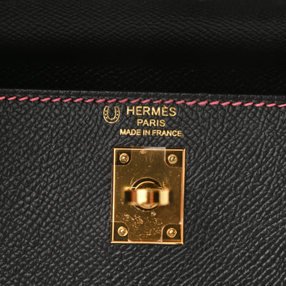 Hermes Epsom Horseshoe Kelly Sellier 25 Black Rose Lipstick 5 of 8