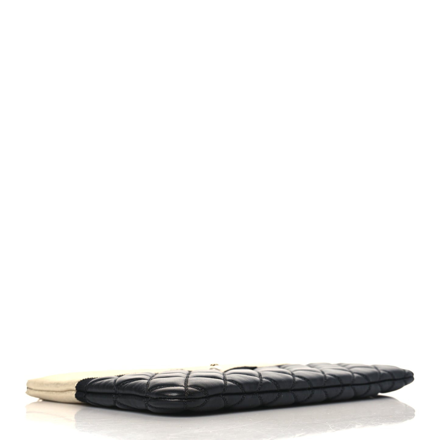 Metallic Goatskin Lambskin Grosgrain Pearl CC Medium Cosmetic Case Black Gold