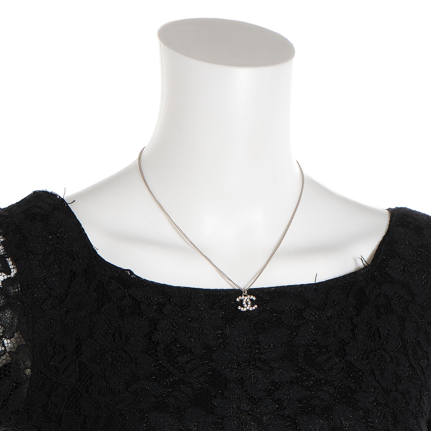 Chanel Crystal CC Timeless Necklace Silver 2 of 5