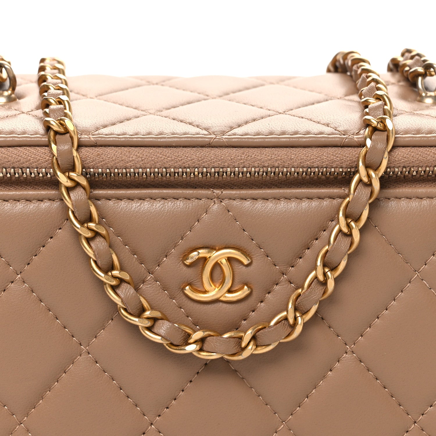 Chanel Lambskin Quilted Pearl Crush Small Vanity Case With Chain Beige 8 of 11