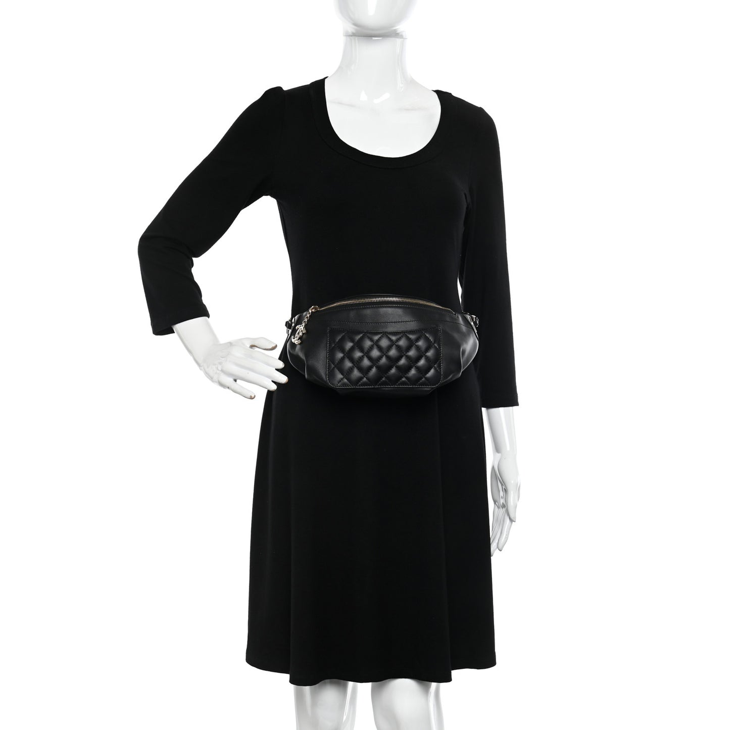Lambskin Quilted Waist Bag Fanny Pack Black
