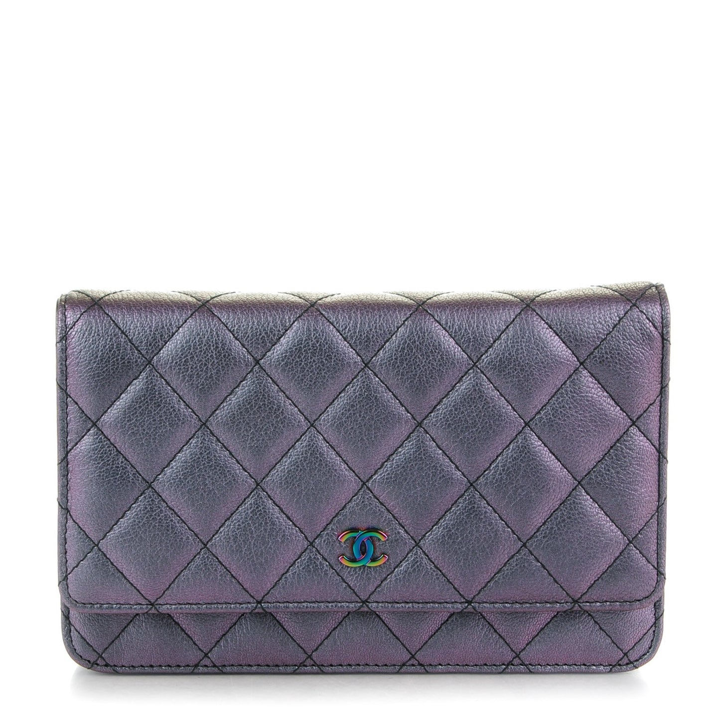 Iridescent Goatskin Quilted Wallet On Chain WOC Purple