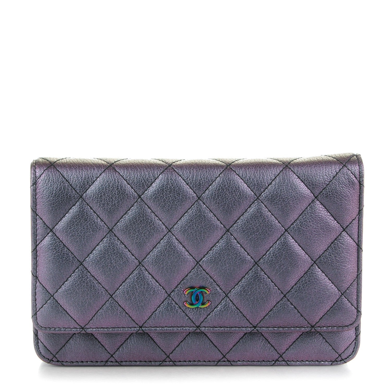 Chanel Iridescent Goatskin Quilted Wallet On Chain WOC Purple 1 of 8