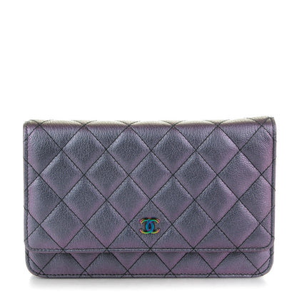 Chanel Iridescent Goatskin Quilted Wallet On Chain WOC Purple 1 of 8